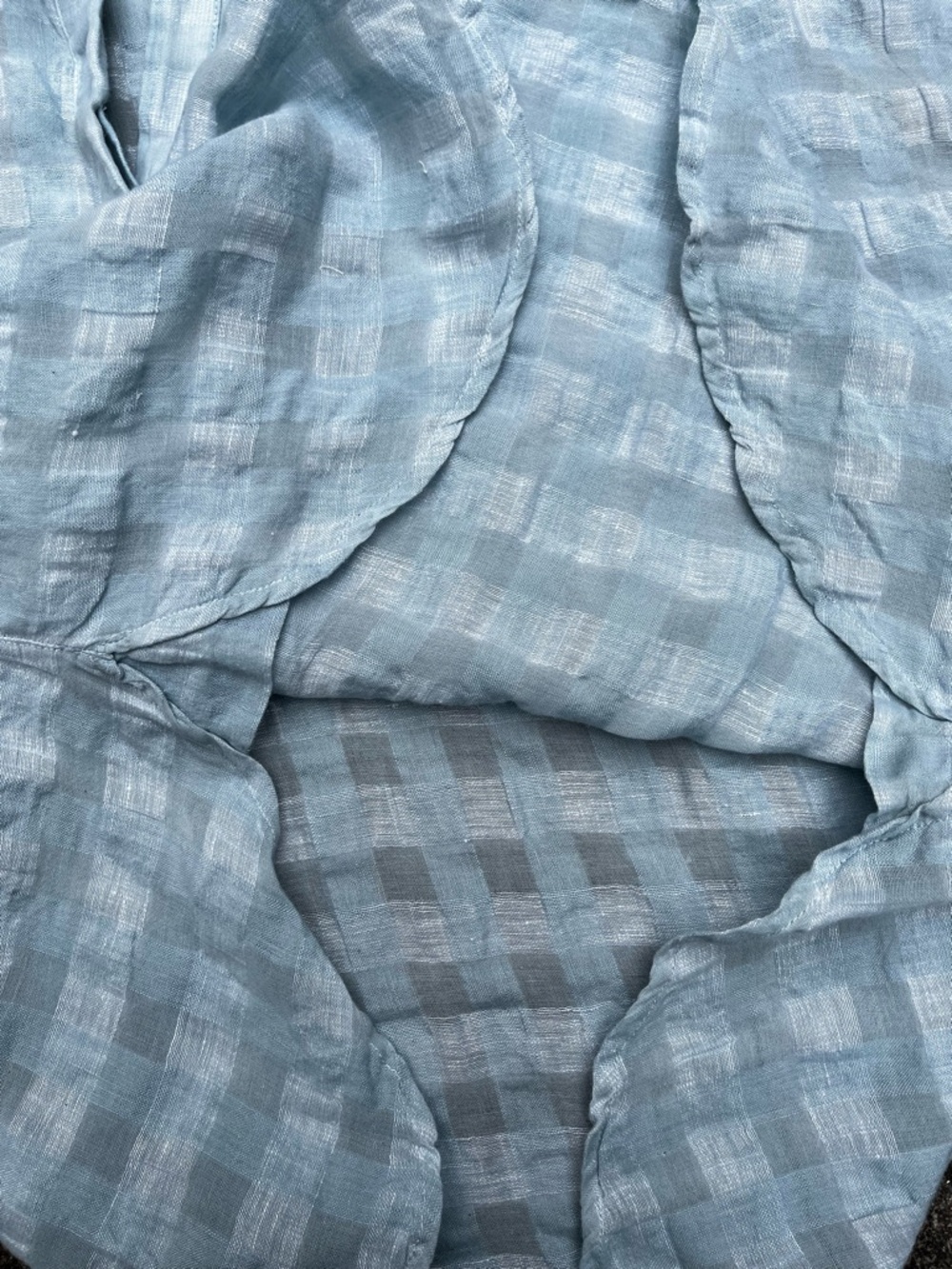 Poetry Light Blue Plaid Linen Cotton Blend Texured Jacquard Minimalist Blouse 8 - Picture 9 of 16